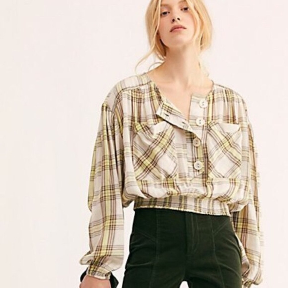 Free People It’s The Good Life Plaid Top Size S